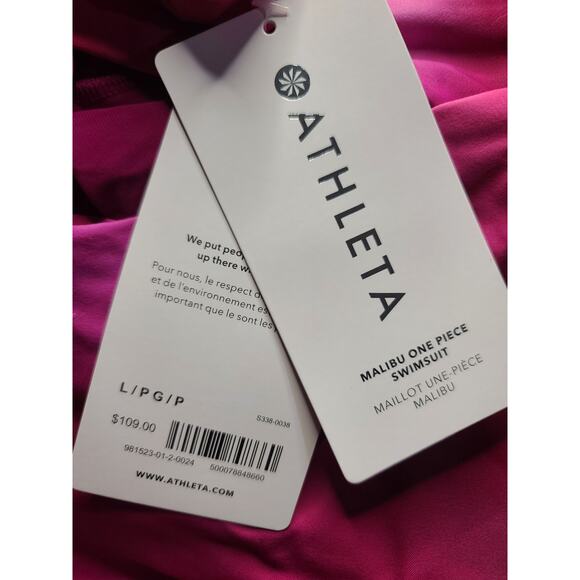 NWT Athleta Malibu one piece swimsuit - LARGE PETITE - surf blur fuchsia - LP - Picture 3 of 3